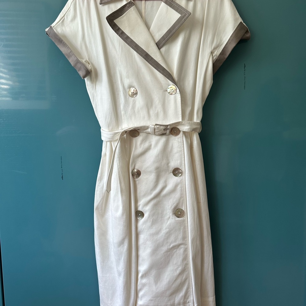 Heavy Cotton Cream Button-Down A-Line Dress